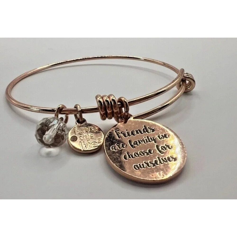 Love This Life Friends Forever Rose‎ Gold Charm Bangle Bracelet Inspirational VG